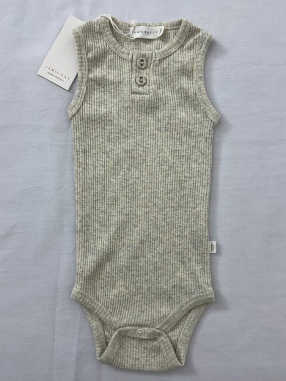 NWT Jamie Kay Organic Ribbed Sleeveless Baby Bodysuit Oatmeal Heather 3-6 Months